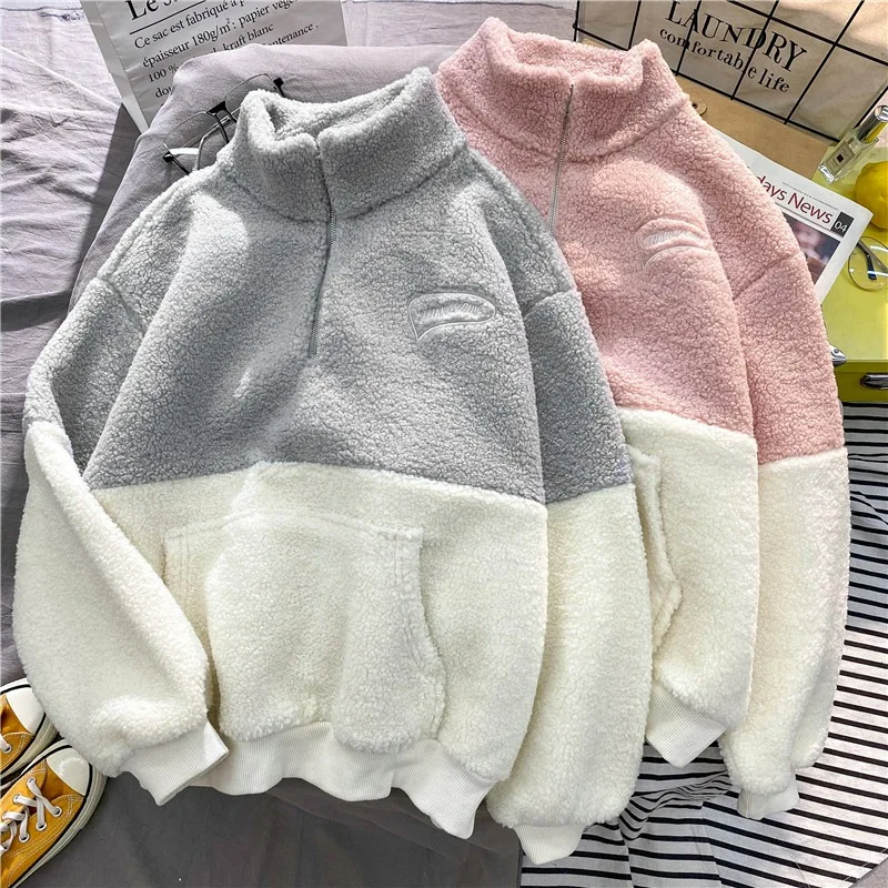 Winter Polar Fleece Sweatshirt Women Harajuku Letter Embroidered Zipper Pullovers Fashion Lambswool Oversized Baseball Hoodies
Winter Polar Fleece Sweatshirt Women Harajuku Letter Embroidered Zipper Pullovers Fashion Lambswool Oversized Baseball Hoodies