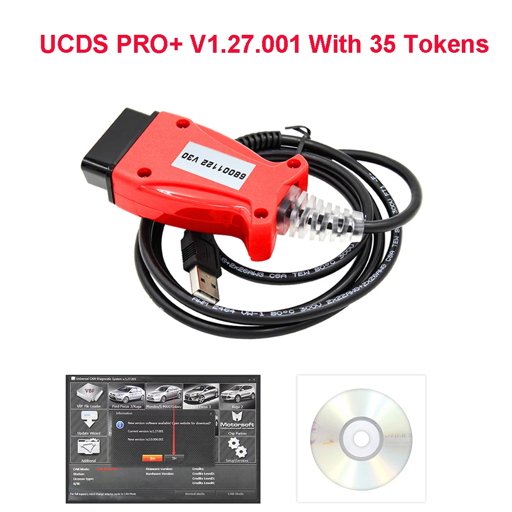 

UCDS Pro V1.27.001 For Ford Full Activated ECU TCM BCM CAN Diagnostic System With 35 Tokens OBD2 Scanner Cable Adapter UCDS-Ford