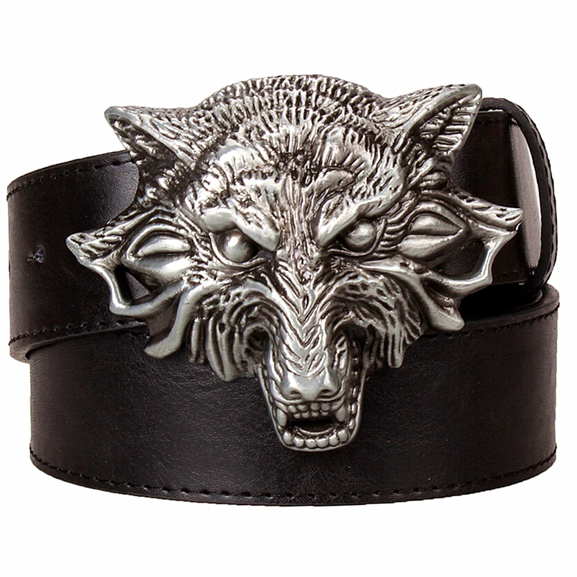 

Big Wolf Head Metal Buckle Belt Men Angry Wolves Totem Coyote Leather Waistband Jeans Gift For Man