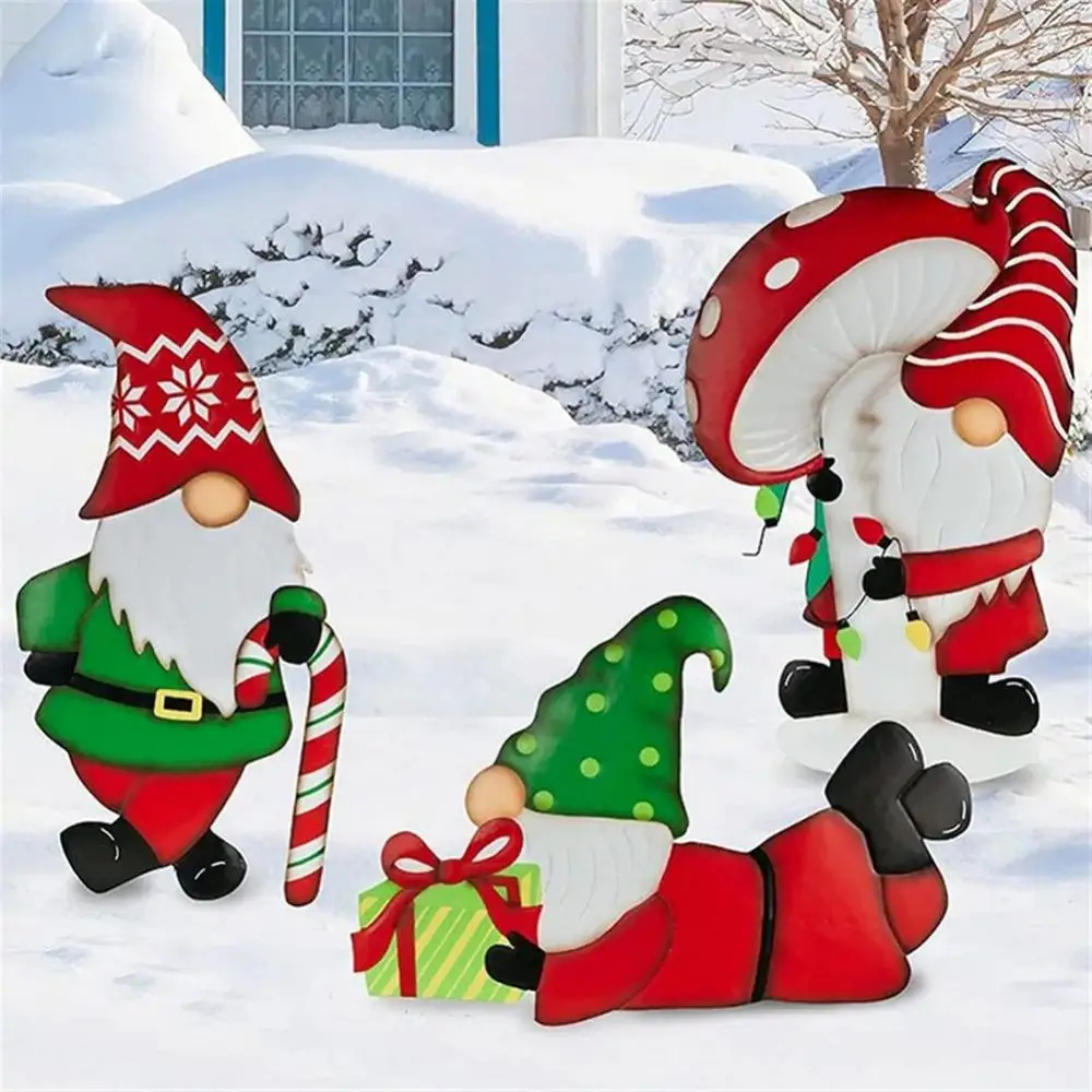 

Gifting Series Gnome Metal Insert 3 Santa's New Dwarf Santa Claus Courtyard Plugin Christmas Decor for Garden Backyard Outdoor
