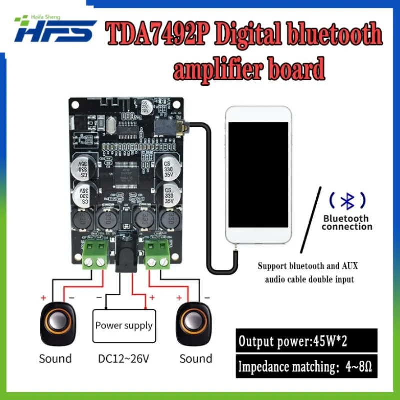 

Mini amplificador vhm-307 tda7492p, bluetooth 4.0, placa de áudio, 50w x 2, alto-falantes, música modificada, diy, dual channel