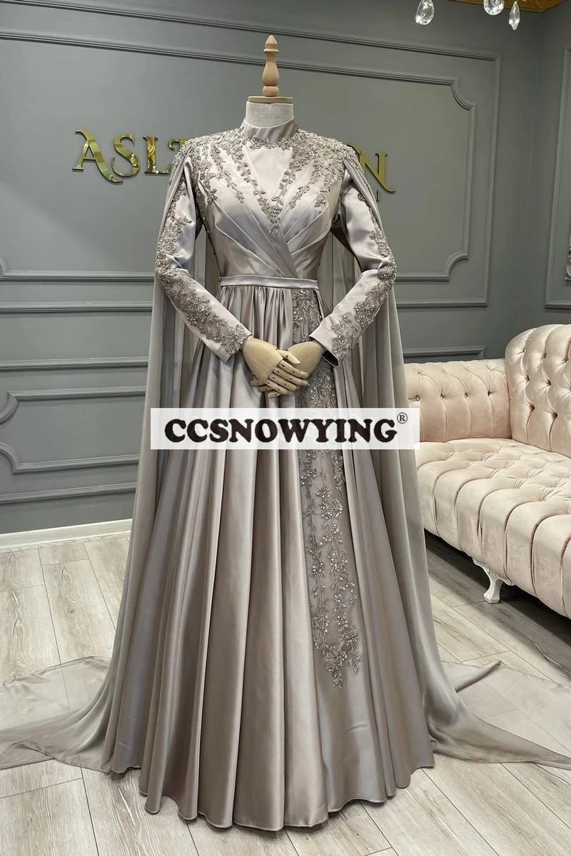 Satin Appliques Long Sleeve Muslim Evening Dresses Islamic Hijab Formal Party Gown Women High Neck Arabic Robe De Soiree
Satin Appliques Long Sleeve Muslim Evening Dresses Islamic Hijab Formal Party Gown Women High Neck Arabic Robe De Soiree