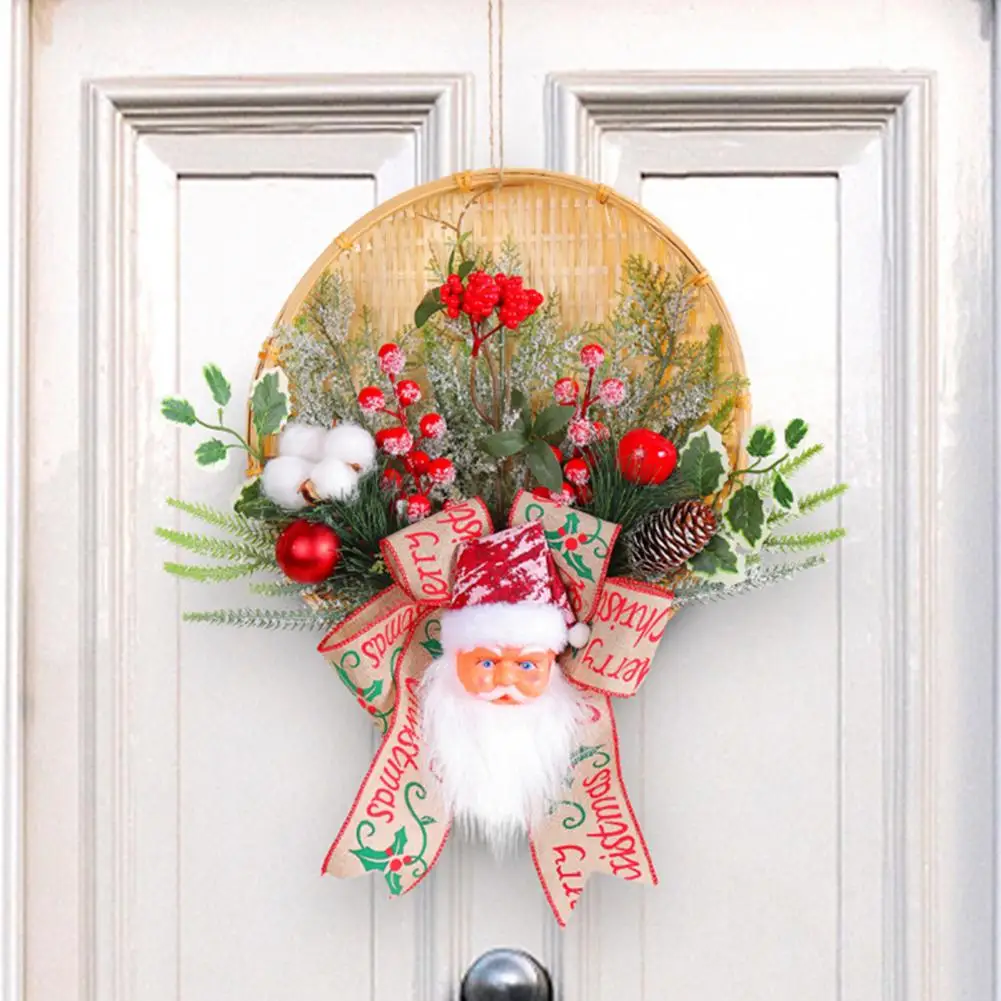 

Christmas Artificial Wreath Realistic Christmas Wreath Festive Holiday Garland Santa Snowman Elk Wreath with Pine Cone Berry