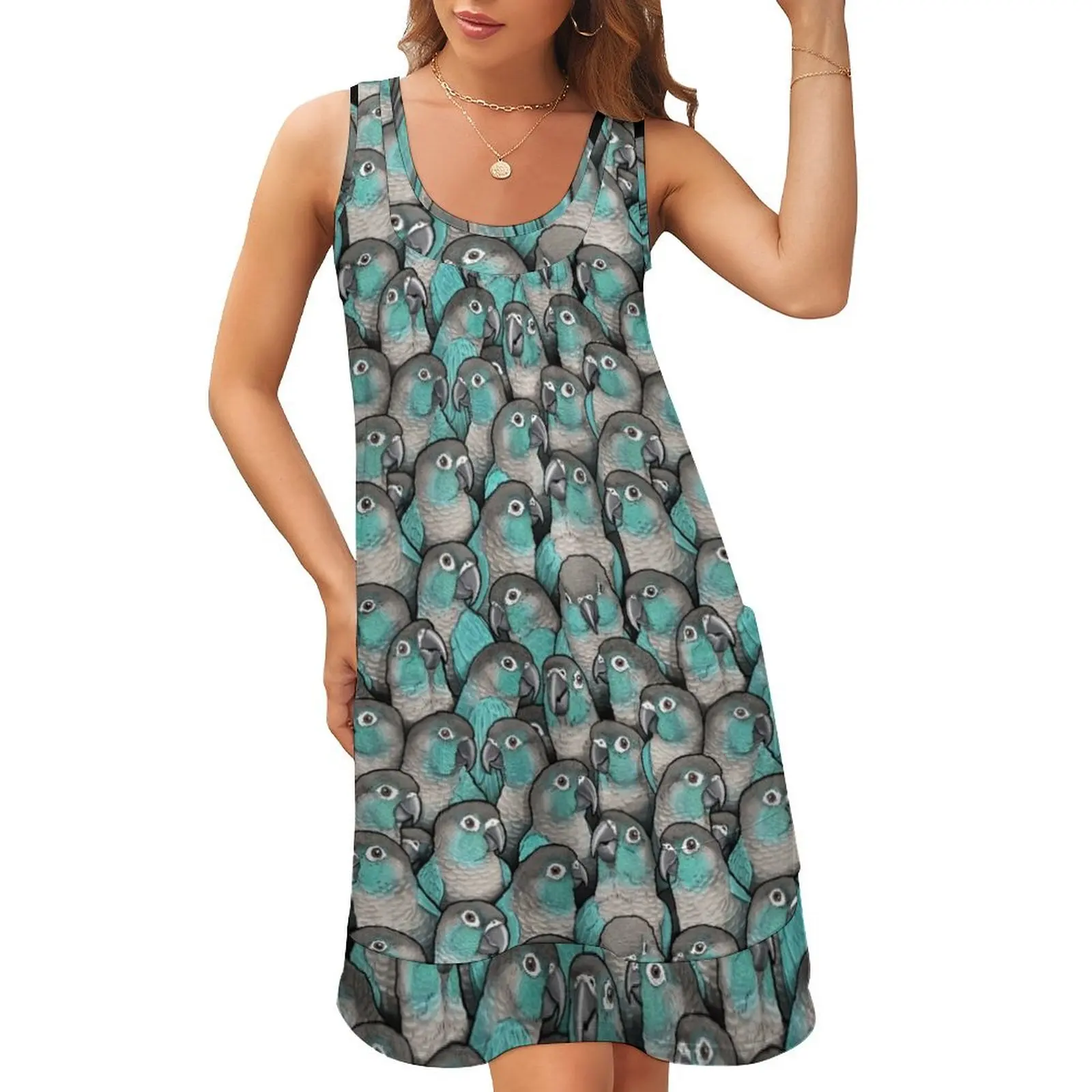 Turquoise Green-Cheeked Conures Sleeveless U-Neck Fake Two Piece Dress Women long dress
Turquoise Green-Cheeked Conures Sleeveless U-Neck Fake Two Piece Dress Women long dress