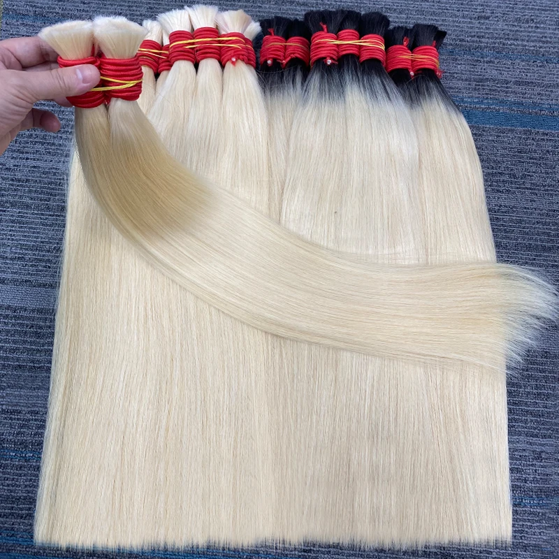 

100% Real Virgin Straight Human Hair Bulk Extension Bundles 613 Honey Blonde Weaving For Braiding Unprocessed No Weft Bulk Hair