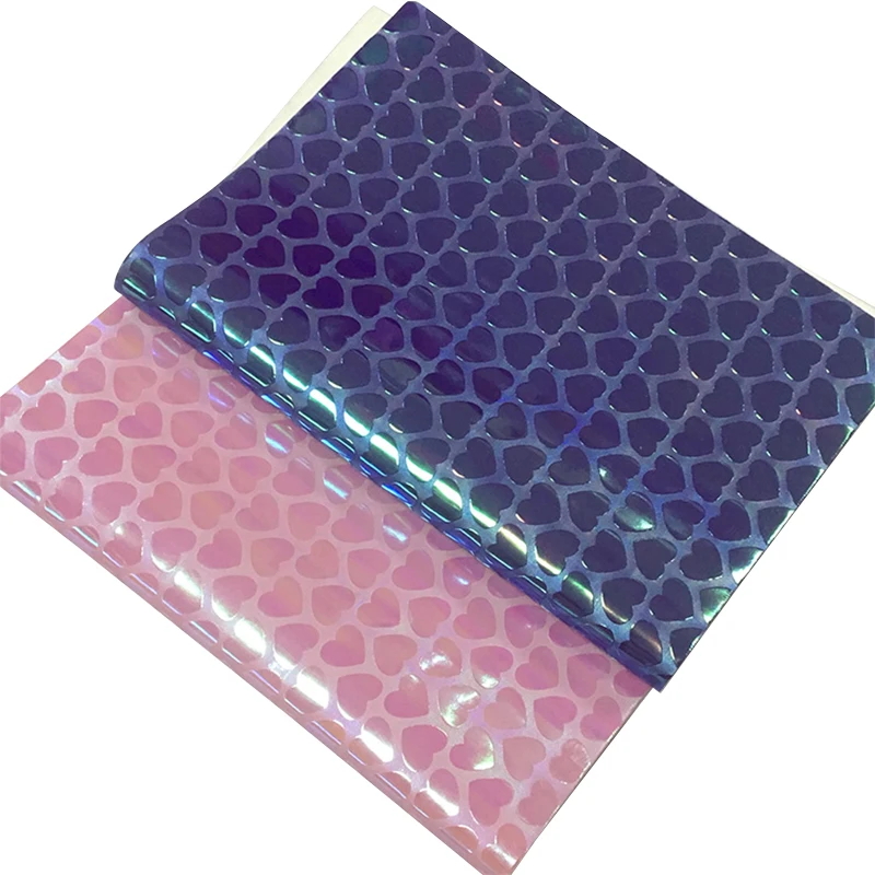 Heart Shape Pattern Holographic Mirror Reflective Laser Effect PU Embossed Leather Fabric Sheet for Handbag/Decoration
Heart Shape Pattern Holographic Mirror Reflective Laser Effect PU Embossed Leather Fabric Sheet for Handbag/Decoration