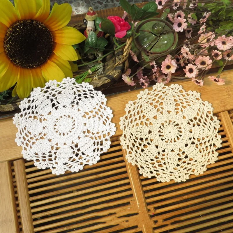 

NEW round cotton handmade flower placemat crochet cup coaster Christmas table place mat cloth coffee tea doily wedding Party pad