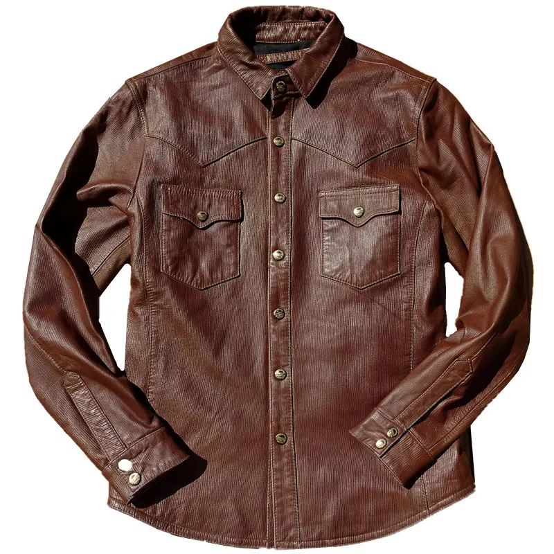 YR!Free shipping.Brand Brown Vintage striped Italy sheepskin shirt.Men soft slim genuine leather coat.Retro jacket.
YR!Free shipping.Brand Brown Vintage striped Italy sheepskin shirt.Men soft slim genuine leather coat.Retro jacket.