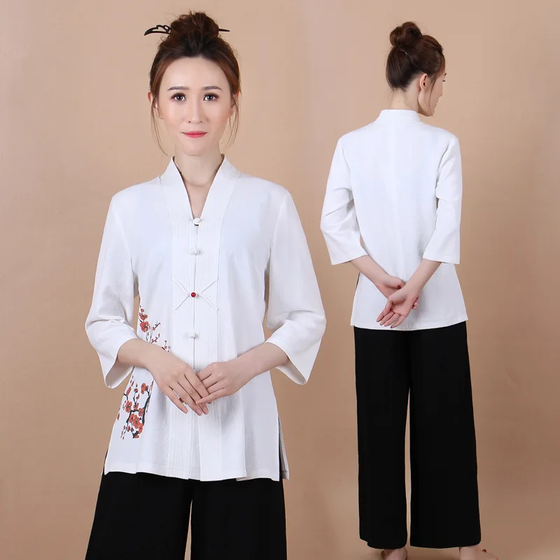 

New Zen Tea Clothes Retro Buckle Lay Buddhist Technician's Clothing Suit Chinese Style Linen Meditation Women's