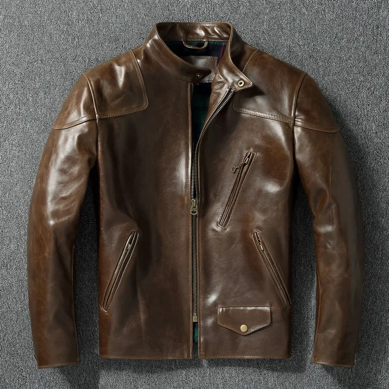 RL Style Top Layer Oil Waxed Cowhide Real Leather Jacket Men Stand Collar Brown Motorcycle Coat Men's Biker Spring Autumn
RL Style Top Layer Oil Waxed Cowhide Real Leather Jacket Men Stand Collar Brown Motorcycle Coat Men's Biker Spring Autumn