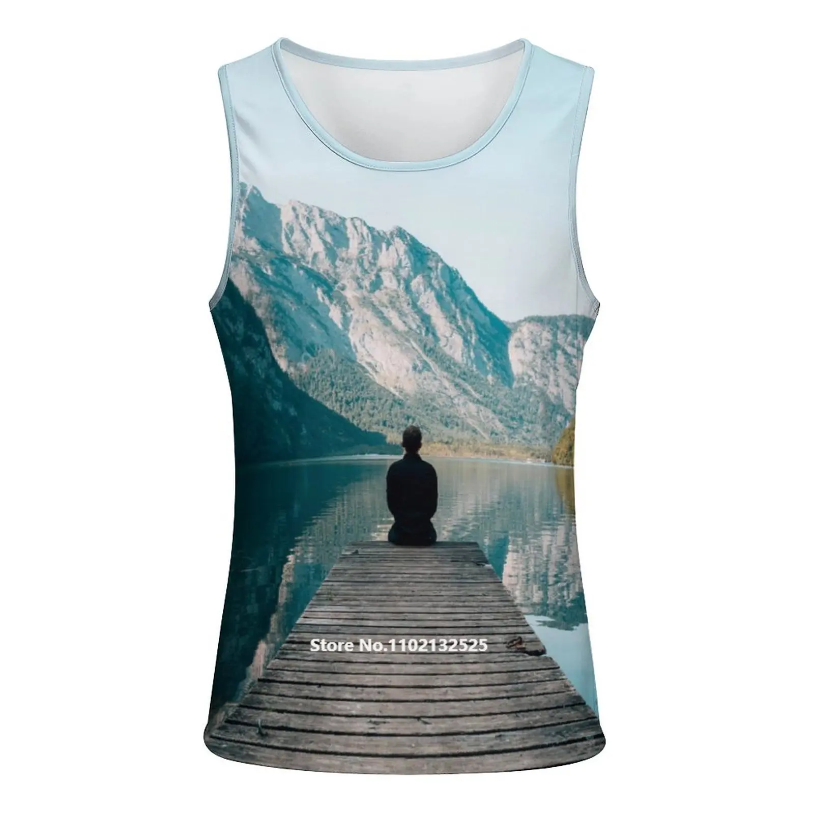 

Lake Landscape Men Tank Top 3D Print Island Scenery Sleeveless T Shirt Vest Crew Neck Streetwear