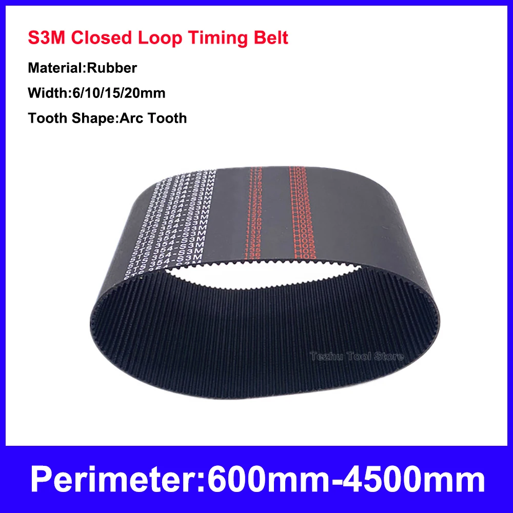 1PCS S3M Timing Belt Perimeter 600mm-4500mm Black Rubber Closed Loop Synchronous Belt Width 6/10/15/20mm Transmission Parts 
1PCS S3M Timing Belt Perimeter 600mm-4500mm Black Rubber Closed Loop Synchronous Belt Width 6/10/15/20mm Transmission Parts
