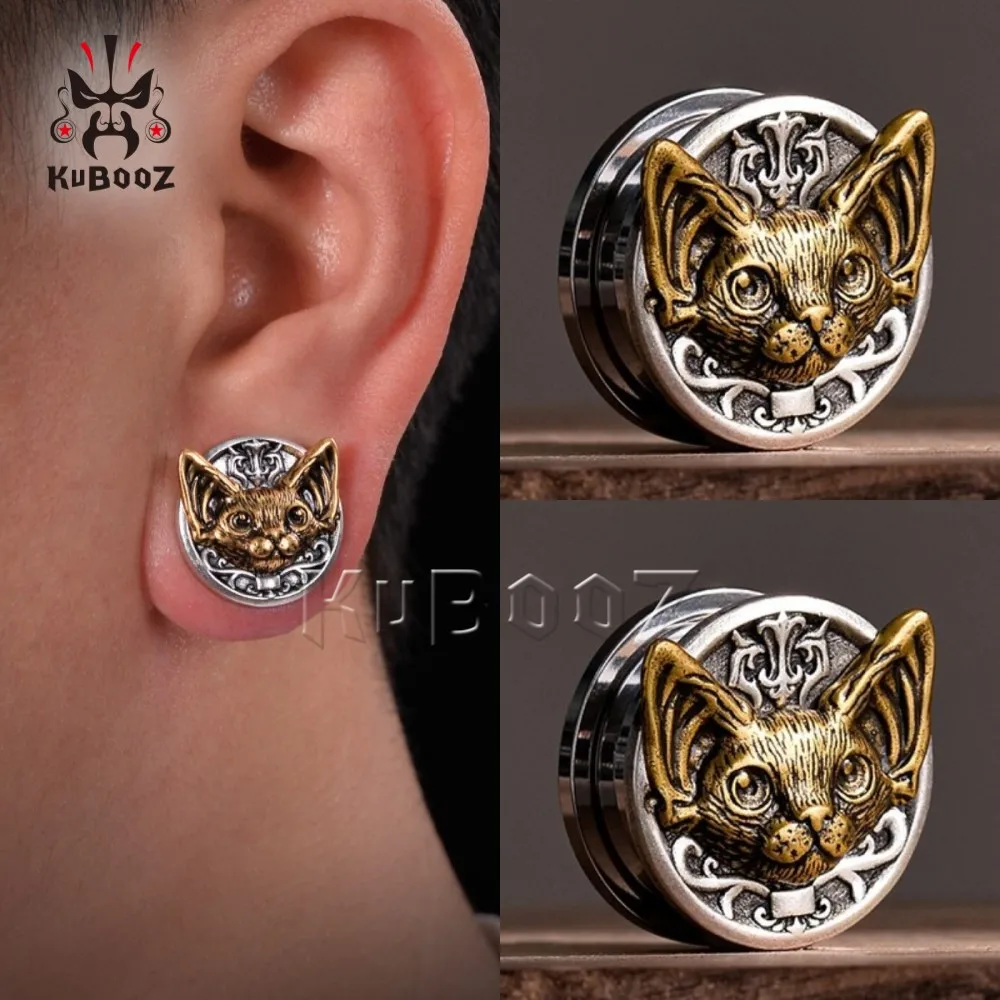 

KUBOOZ Unique Stainless Steel Cat Ear Expanders Tunnels Plugs Body Piercing Jewelry Earring Gauges Stretchers 2PCS