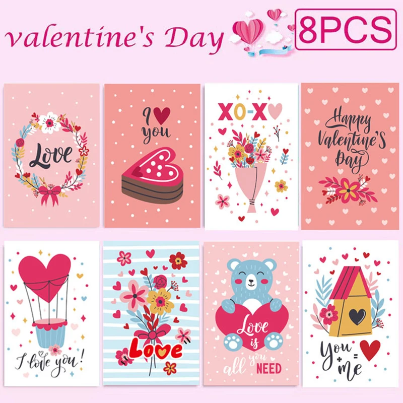 

8Pcs Valentines Day Greeting Card Wedding Decorations Invitations DIY Party Decoration Birthday Card Blessing Thank Envelope