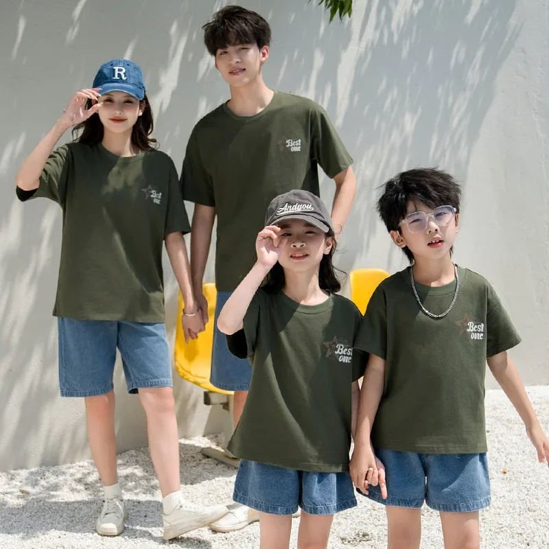 

Father Mother and Daughter Son Same Outfits Short Sleeve T Shirt Family Set Parent-child Matching Korea Clothes New Summer 2024