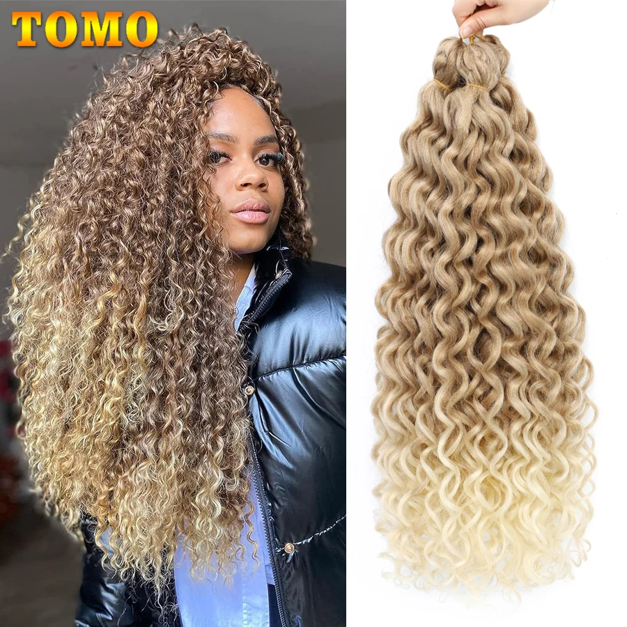 

TOMO Ocean Wave Crochet Hair Deep Wave Crochet Curl Hair 18 24 Inch Ombre Hawaii Wavy Synthetic Curly Braiding Hair Extensions