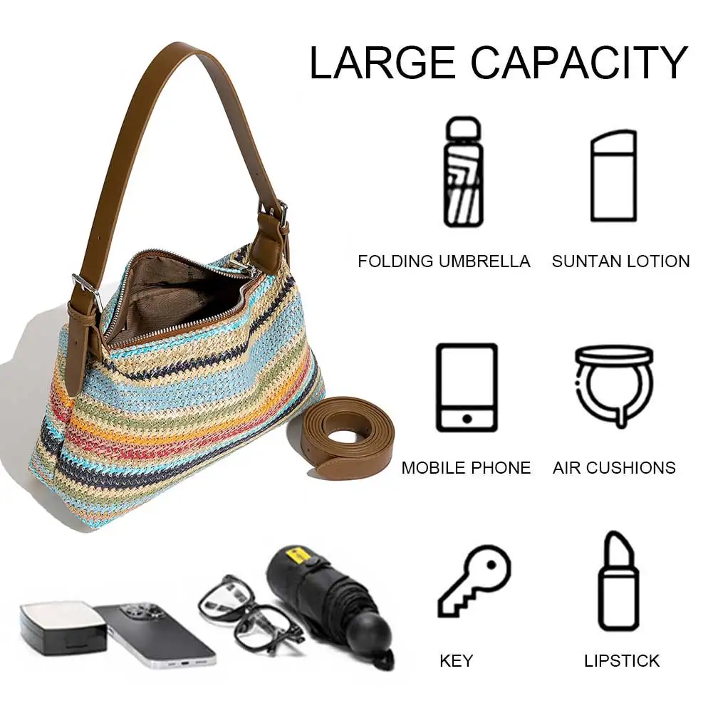 Women Straw Bag Bohemian Underarm Bag Adjustable Strap Fashion Woven Shoulder Bag Patchwork Hobo Bag for Daily Matching
Women Straw Bag Bohemian Underarm Bag Adjustable Strap Fashion Woven Shoulder Bag Patchwork Hobo Bag for Daily Matching