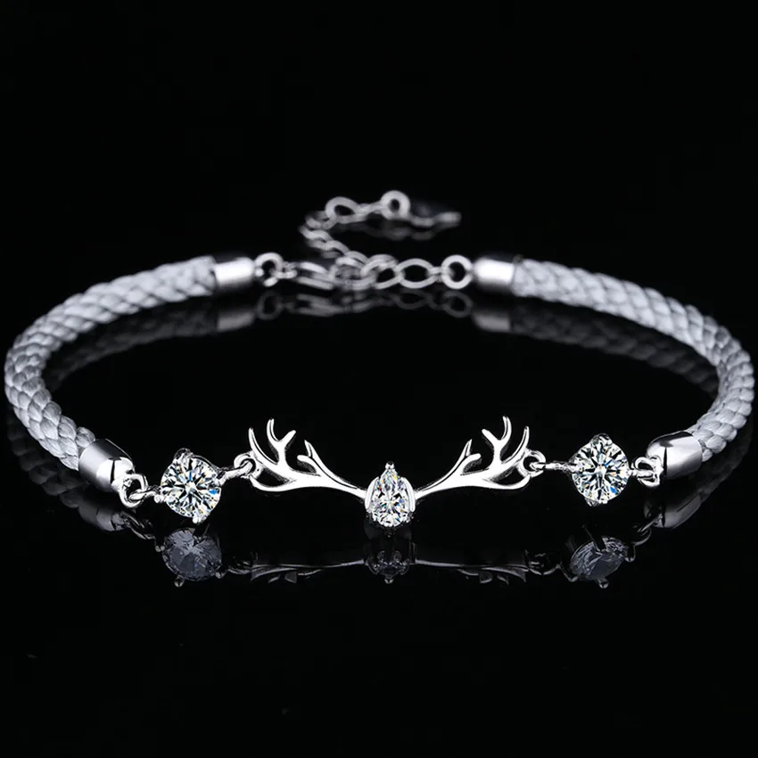 

925 Silver Charms Deer Horn AAA Zircon crystal Bracelet for Women Fashion weave wedding brand designer Jewelry Gift