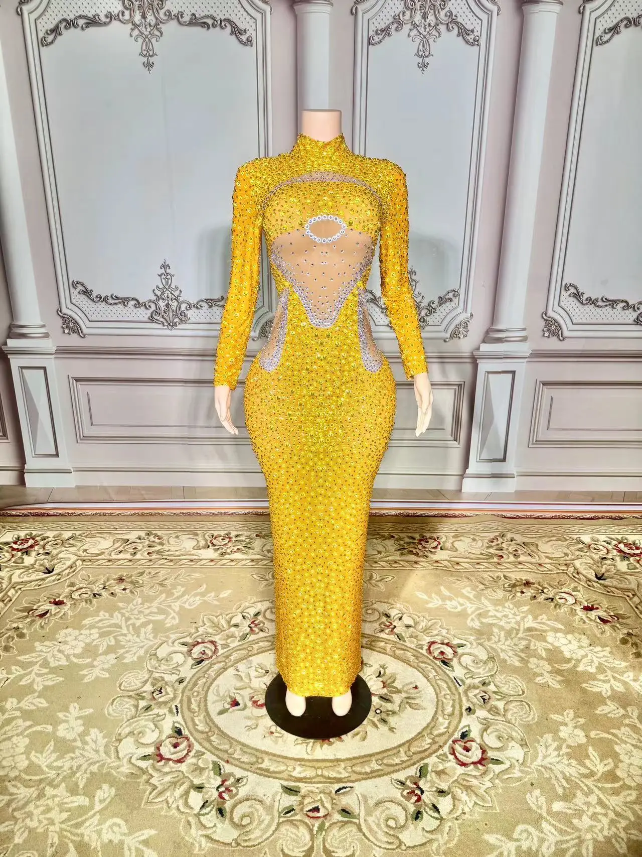 ZD SparklyRhinestones Long Sleeves Mesh Transparent Dress Birthday Celebrate Gown Outfit WomenSexyEveningPromPartyDress
ZD SparklyRhinestones Long Sleeves Mesh Transparent Dress Birthday Celebrate Gown Outfit WomenSexyEveningPromPartyDress