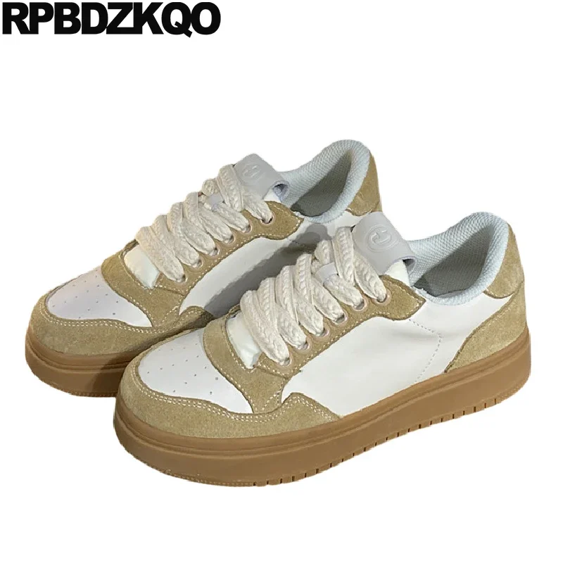 

Real Leather Sport Women Shoes Basketball Lace Up Creepers Sneakers Fur Lined High Sole Platform Footwear Flats Athletic Skate