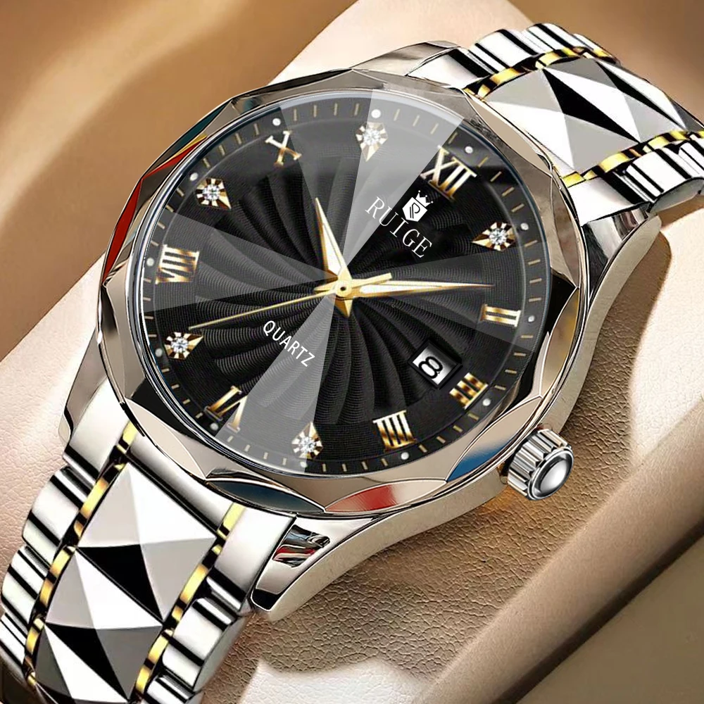 

Swiss brand RUIGE new men's watch original genuine stainless steel quartz watch men's calendar watch waterproof men's watch lumi