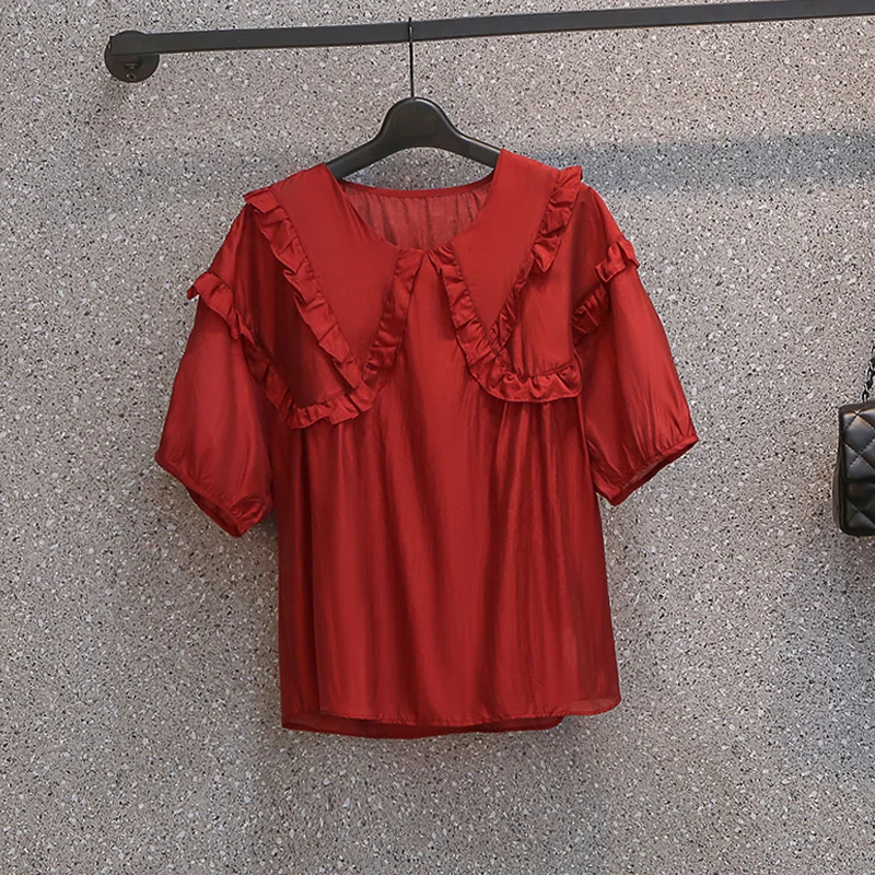 Summer Sweet Large Size Ruffle Shirts Female Fashionable Short Sleeve M-4XL Oversized Blouses Female Peter Pan Collar Loose Tops
Summer Sweet Large Size Ruffle Shirts Female Fashionable Short Sleeve M-4XL Oversized Blouses Female Peter Pan Collar Loose Tops