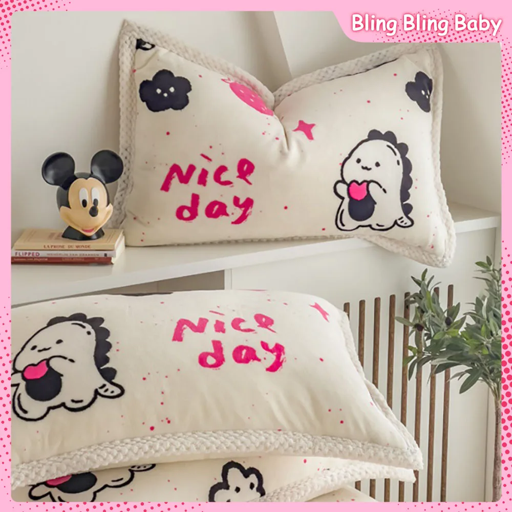 

48X74Cm Pillowcase Double-Faced Velvet Cartoon Dinosaur Rabbit Newborn Plush Rectangle Pillow Cover Home Decor Daily Necessities