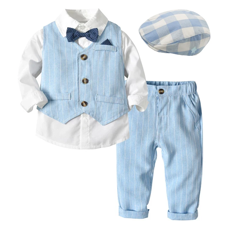 

Baby Boy Clothing Sets Infants Newborn Boy Clothes Long Sleeve Tops+Vest+Hat+Overalls 4PCS Outfits Autumn Kids Bebes Clothing