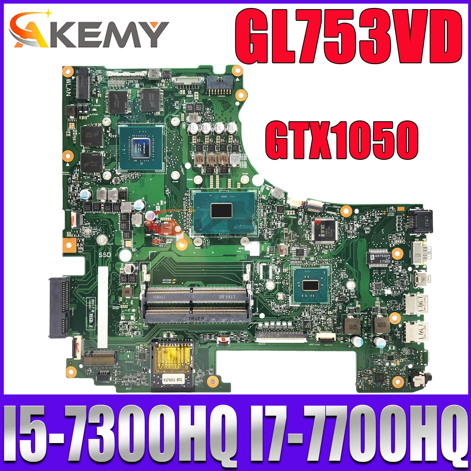 

Notebook Mainboard For ROG GL753VD GL753VE FX753V ZX753V GL753V GL753 Laptop Motherboard CPU i5 i7 7th Gen GPU GTX1050