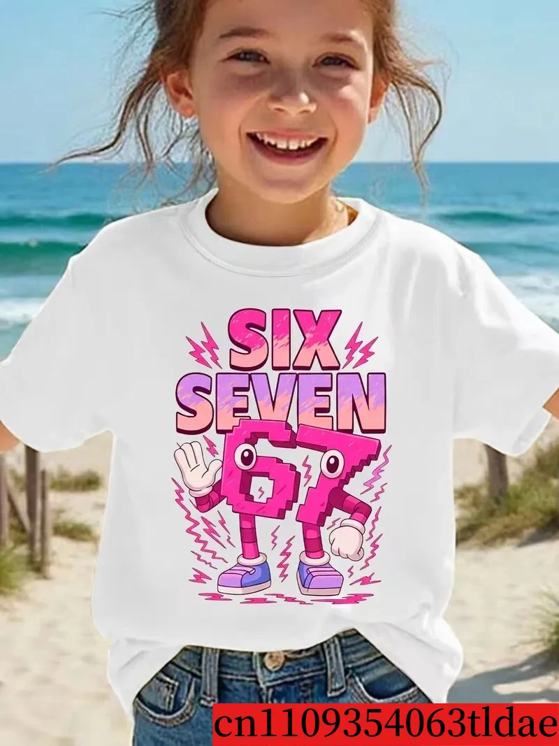 تي شيرت صيفي عصري للفتيات بأكمام قصيرة للأطفال، مطبوع عليه رقم ستة وسبعة باللون الوردي، بنمط رسوم كرتونية تلفزيونية، قميص علوي كاجوال متعدد الاستخدامات تي شيرت صيفي عصري للفتيات بأكمام قصيرة للأطفال، مطبوع عليه رقم ستة وسبعة باللون الوردي، بنمط رسوم كرتونية تلفزيونية، قميص علوي كاجوال متعدد الاستخدامات