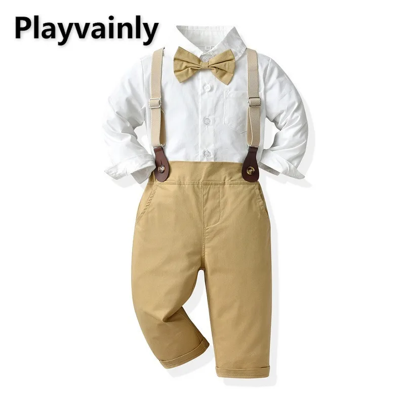 Korean Style New Spring Autumn Baby Boy 2pcs Set Lapel Long Sleeve Shirt+Bow Tie+Strap Pants Children Gentleman Clothes E2728
Korean Style New Spring Autumn Baby Boy 2pcs Set Lapel Long Sleeve Shirt+Bow Tie+Strap Pants Children Gentleman Clothes E2728