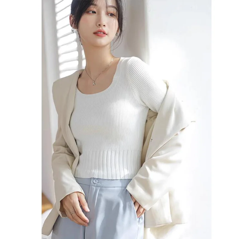 Korean Fashion Knitted Vintage Sweater Basic Tops Solid Color Pullover Knit Wear Square Collar Women Streetwear Ladies Clothes
Korean Fashion Knitted Vintage Sweater Basic Tops Solid Color Pullover Knit Wear Square Collar Women Streetwear Ladies Clothes