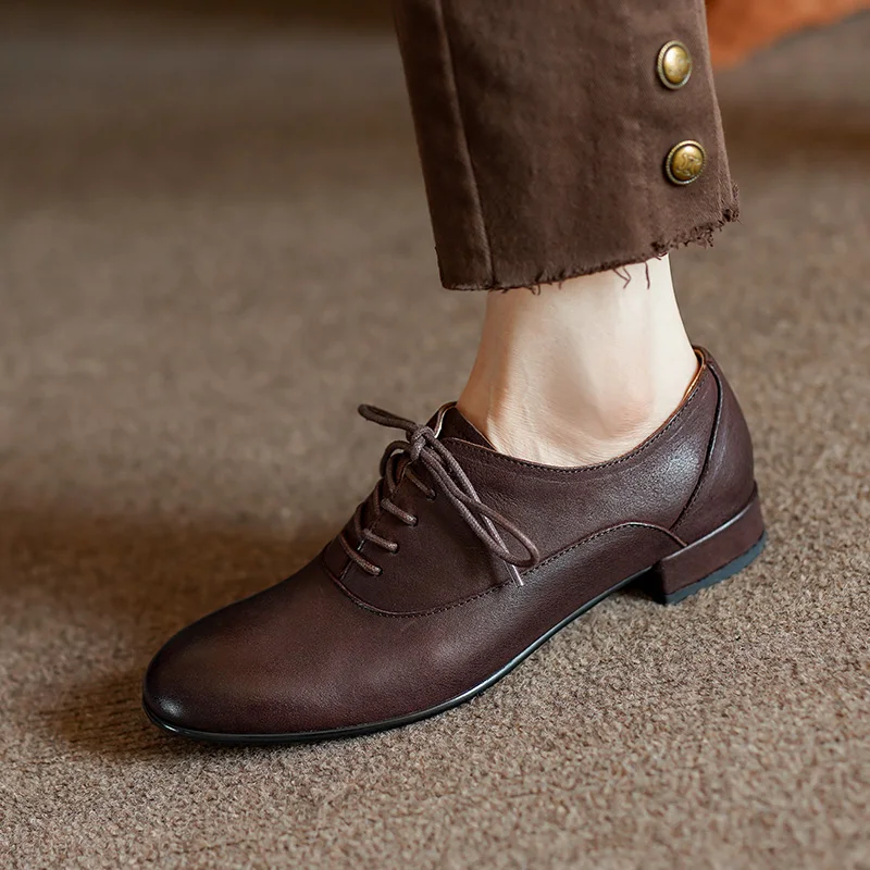 Women Basic Loafers Round Toe Woman Lace-Up Flats Cowhide Retro Oxfords For Daily British Style Real Leather Comfort Flats
Women Basic Loafers Round Toe Woman Lace-Up Flats Cowhide Retro Oxfords For Daily British Style Real Leather Comfort Flats