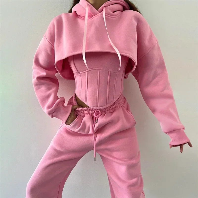 Casual Sporty Women Tracksuit 3 Piece Set Jogger Outfits Stretch Hooded Crop Tops+Vest+Harlan Pants Matching Slim Streetwear
Casual Sporty Women Tracksuit 3 Piece Set Jogger Outfits Stretch Hooded Crop Tops+Vest+Harlan Pants Matching Slim Streetwear