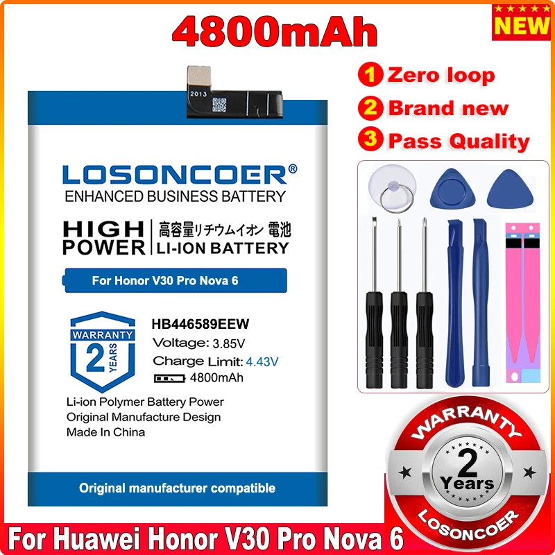 LOSONCOER 0 Cycle 100% New 4800mAh HB446589EEW Battery For Huawei Honor View 30 Pro 5G OXF-N29 Nova 6 Nova6 in stock
LOSONCOER 0 Cycle 100% New 4800mAh HB446589EEW Battery For Huawei Honor View 30 Pro 5G OXF-N29 Nova 6 Nova6 in stock