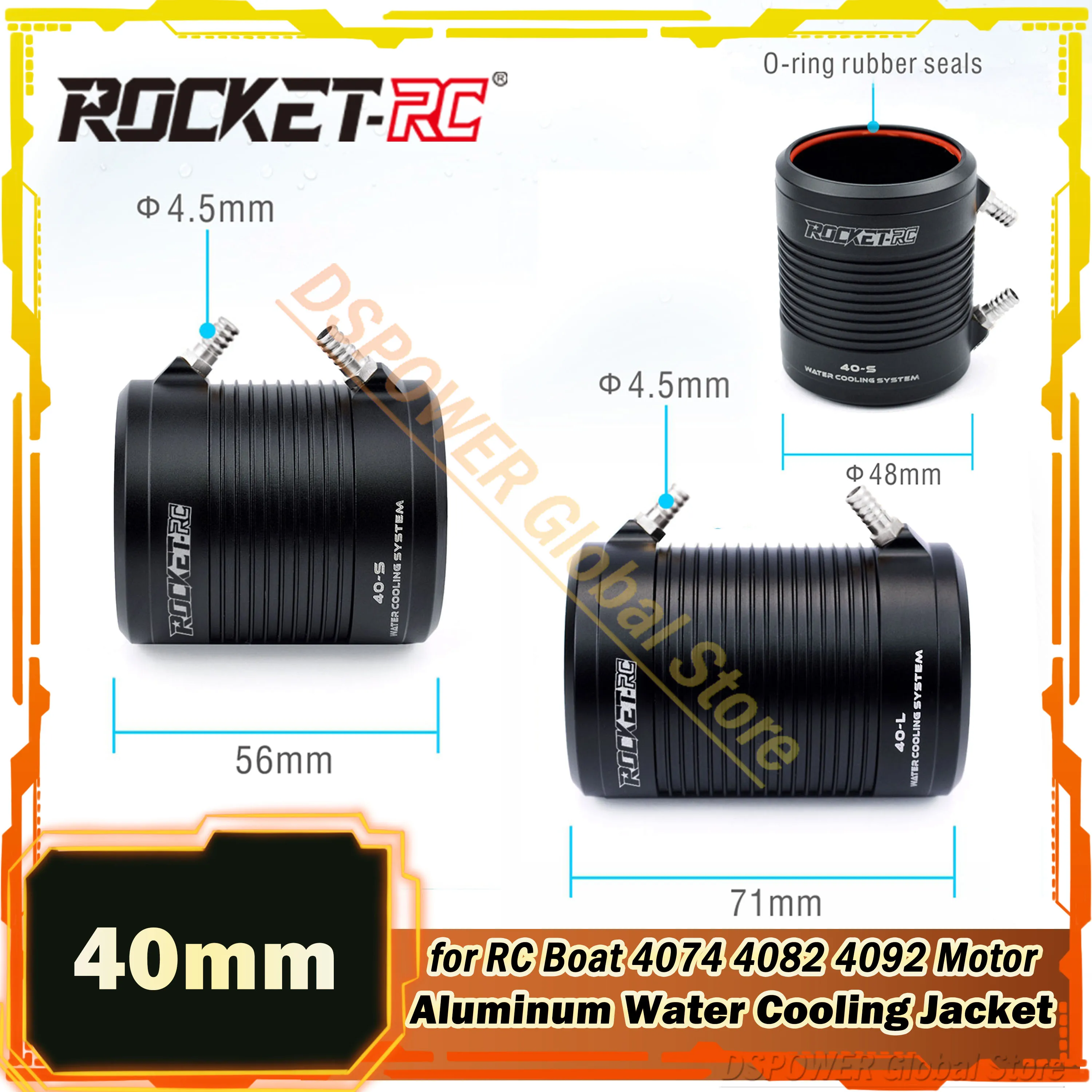 Rocket 40mm Aluminum Water Cooling Jacket System for 4074 4082 4092 Waterproof Sensorless Brushless Motor 600-800mm RC Boat Part
Rocket 40mm Aluminum Water Cooling Jacket System for 4074 4082 4092 Waterproof Sensorless Brushless Motor 600-800mm RC Boat Part