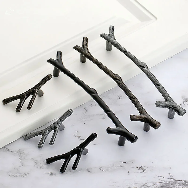 

Rural Tree Branch Furniture Handle Black Silver Cabinet Knobs and Handles Kitchen Pulls Drawer Knobs 96mm 128mm