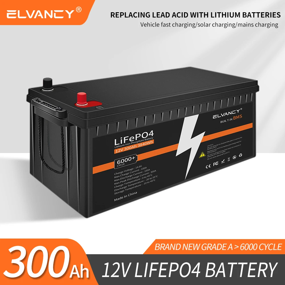 

12V LiFePO4 Battery 300Ah 200Ah Built-in BMS Lithium Iron Phosphate Cells Pack 6000+ Cycles Life For RV Campers Golf Cart Solar