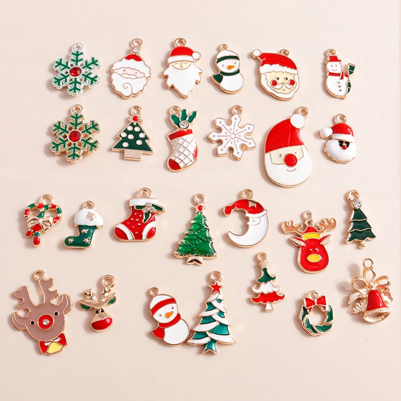 

Leslie 10pcs Enamel Christmas Charm Snowflake Tree Sock Deer Snowman Charms for DIY Jewelry Making Xmas New Year Gifts