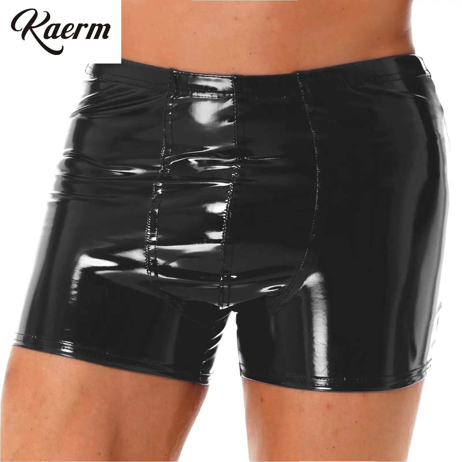 

Mens Metallic Leather Boxer Shorts Bulge Pouch Brief Lingerie Tights Underwear Club Dancewear Hot Pants Rave Party Costume