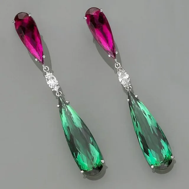 Boucles d'oreilles Boho en forme de goutte pour femmes, bijoux de fiançailles à la mode, boucles d'oreilles pendantes longues en pierre violette, vert de luxe 2