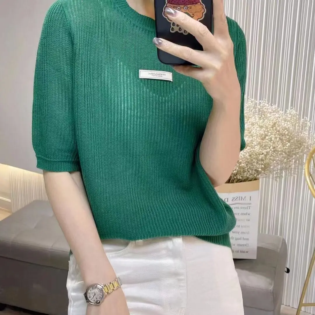 Top Grade Women's Hollow Out Wool Knit Tops 2023 Summer Transparent Knitwear Ladies Short Sleeve Thin Knit Tee Shirts
Top Grade Women's Hollow Out Wool Knit Tops 2023 Summer Transparent Knitwear Ladies Short Sleeve Thin Knit Tee Shirts