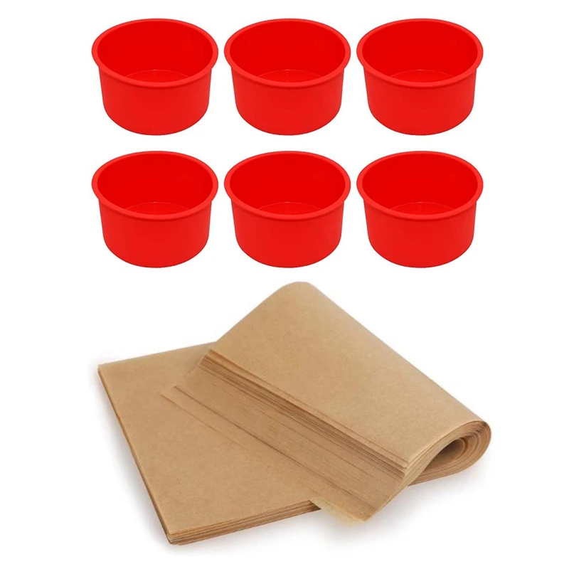 200 Pcs Silicone Oil Paper Baking Sheet, Non-Stick Baking Paper & 6X Silicone Mini Cake Molds 4 Inch Round Baking Pan
200 Pcs Silicone Oil Paper Baking Sheet, Non-Stick Baking Paper & 6X Silicone Mini Cake Molds 4 Inch Round Baking Pan