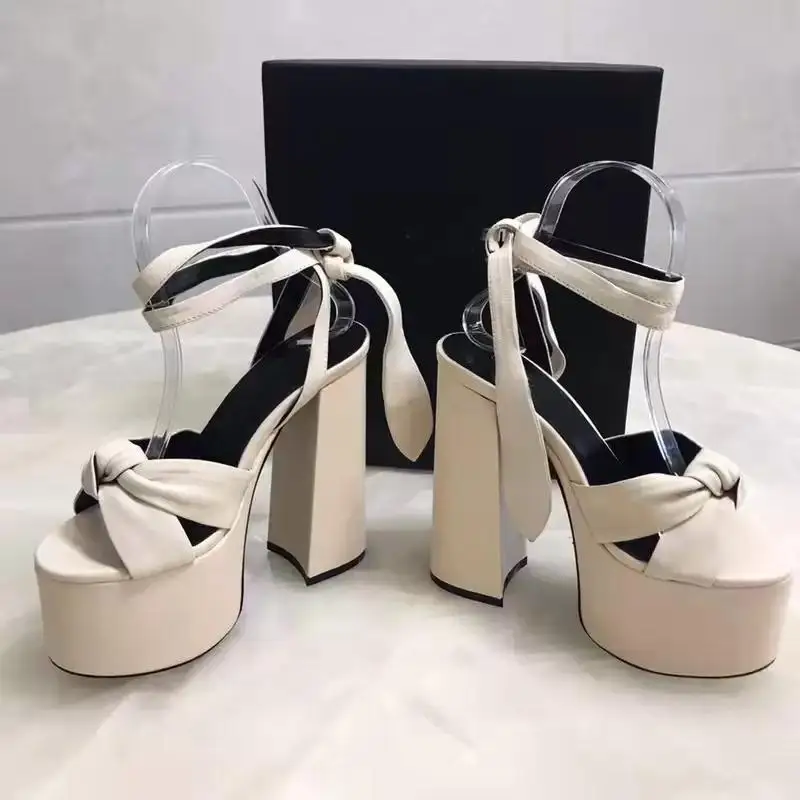 

Paris Shoes Tie Strap 130mm Platform Sandals Knot Chunky High Heel