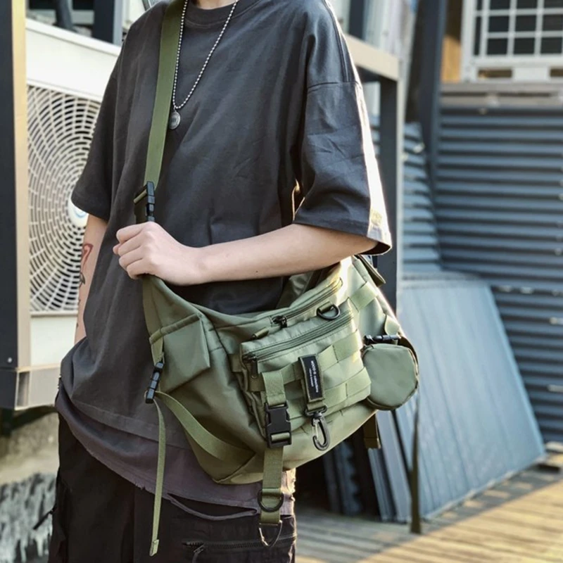 

Nylon Shoulder Gothic Black Crossbody Messenger Tote Bags For Men Women's Hip Hop Techwear Satchel Waist Goth Postman Bag