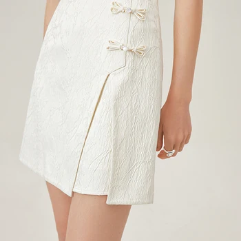 Saia Midi de Brim Vintage Feminina: O Estilo Atemporal Que Complementa Qualquer Look 11 FSLE Beige Mini Skirts New Chinese Style Asymmetric Jacquard Short Skirt Summer Women Black A-LINE Skirts 24FS12897