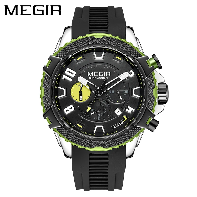 

MEGIR Brand Sports Quartz Watch for Men Fashion Military Silicone Strap Waterproof Chronograph Watches Mens Relogio Masculino