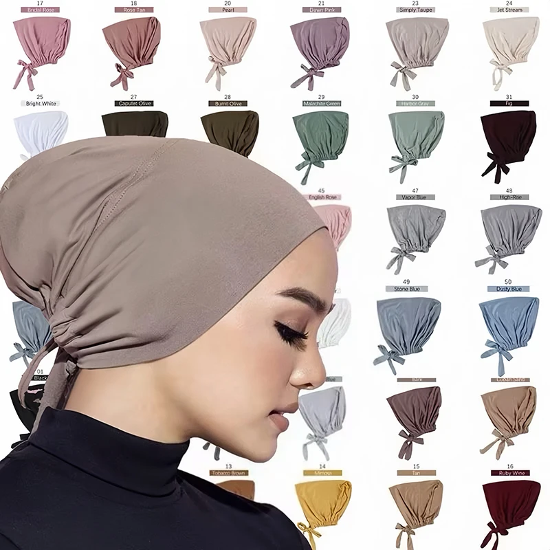 

Adjustable Modal Muslim Turban Hat Inner Hijab Caps Islamic Underscarf Bonnet India Hat Female Headwrap Turbante Mujer