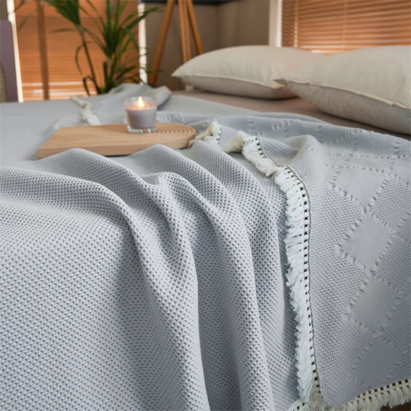

Nordic Tassel Cotton Gauze Towel Quilt Summer Pure Cotton Waffle Air Conditioning Blanket Office Blanket