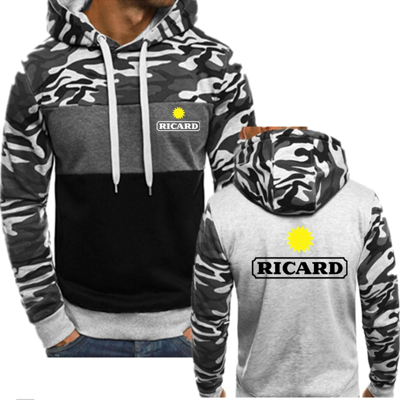 

2022 Spring Selling New RICARD Logo Printed Customizable Spliced Camouflage Men Pullover Hoodie Cotton Man Sportswear Tops Wild